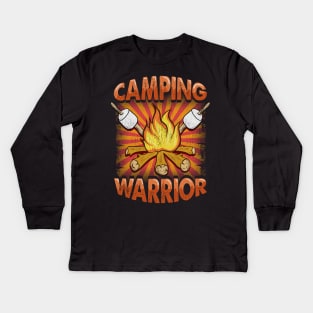 Camping Warrior Camp Fire Camper Outdoors Kids Long Sleeve T-Shirt